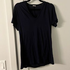 Monrow Navy Short Sleeve V Neck T-Shirt